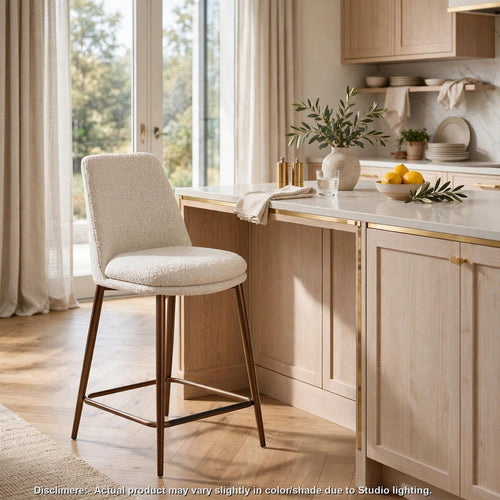 Wyatt Counter Stool Chair | Bronze Tubular Metal Frame | Ricotta Boucle Fabric