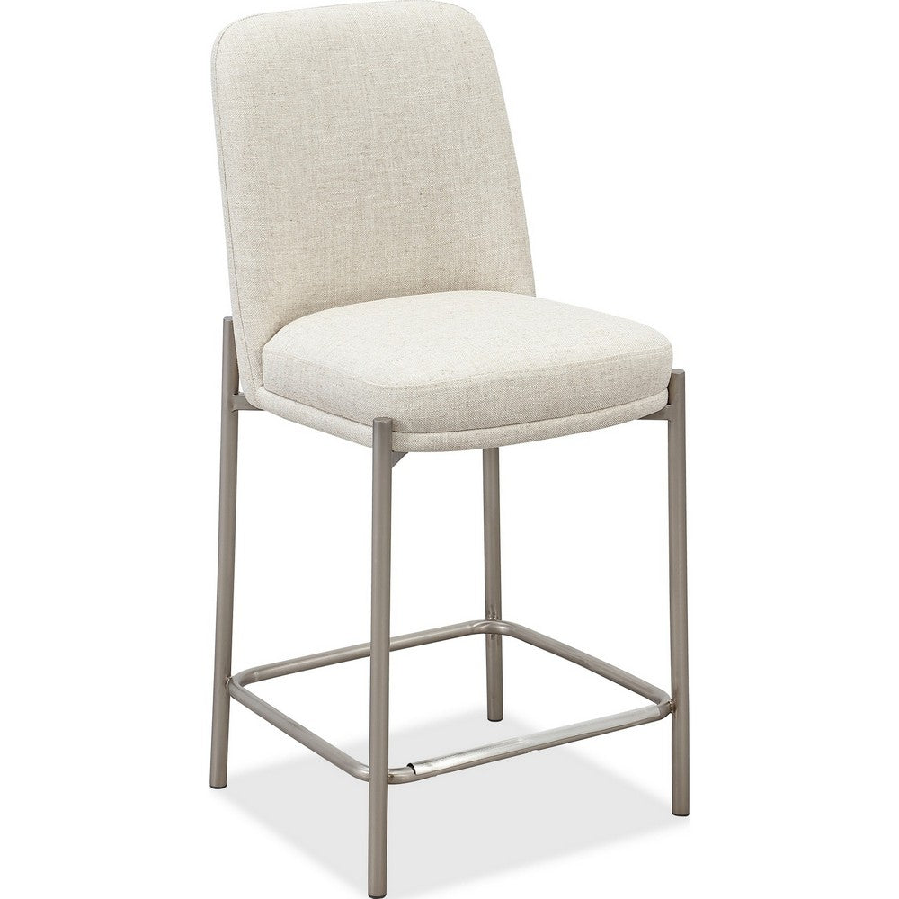 Hanah Counter Stool Chair | Brushed Nickel Steel Frame | Linen-Blend Fabric