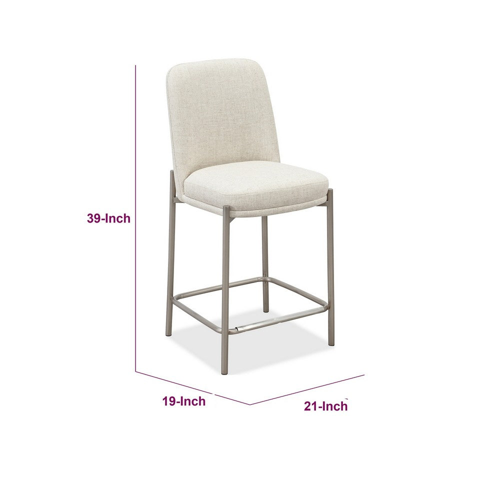 Hanah Counter Stool Chair | Brushed Nickel Steel Frame | Linen-Blend Fabric
