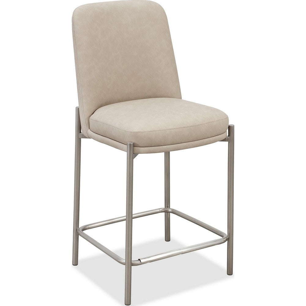 Hanah Counter Stool Chair | Brushed Nickel Steel Frame | Camel Faux Leather