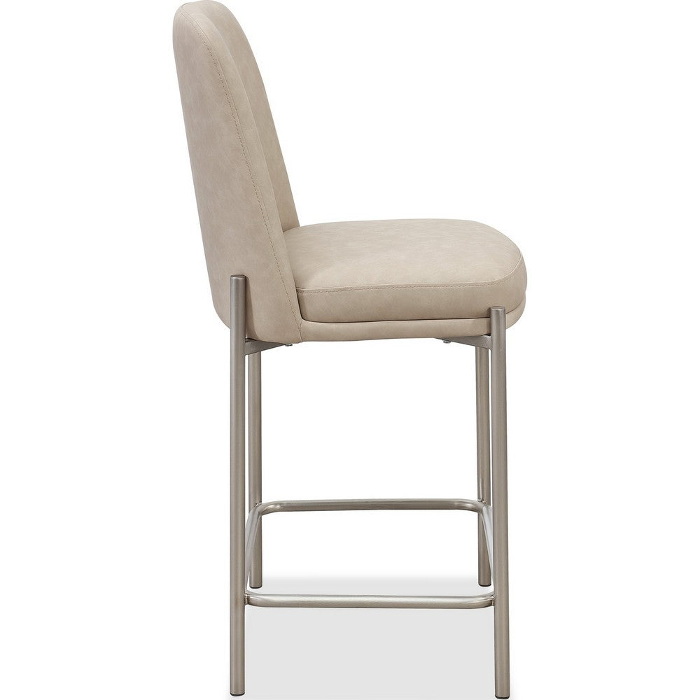 Hanah Counter Stool Chair | Brushed Nickel Steel Frame | Camel Faux Leather