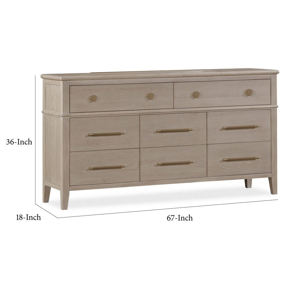 Kaili Wide Dresser with 8 Drawers | Chai Brown Oak-Rubberwood
