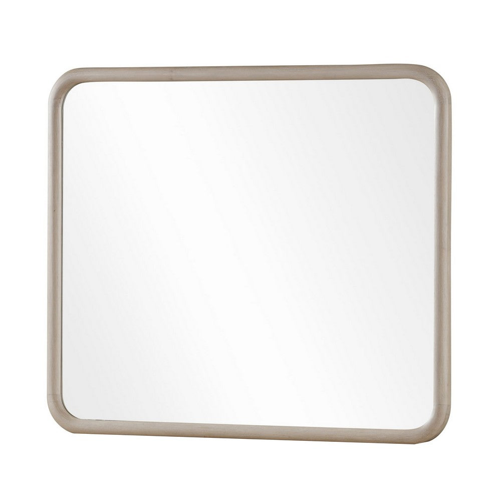 Kaili Rounded Rectangle Wall or Dresser Mirror | Glass | Chai Brown Wood 38x44