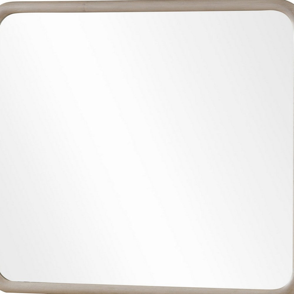 Kaili Rounded Rectangle Wall or Dresser Mirror | Glass | Chai Brown Wood 38x44