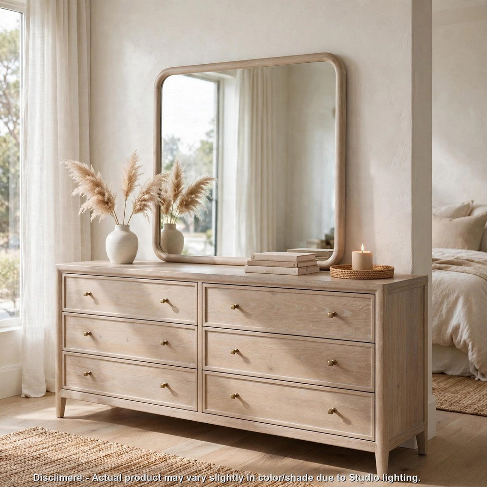 Kaili Rounded Rectangle Wall or Dresser Mirror | Glass | Chai Brown Wood 38x44