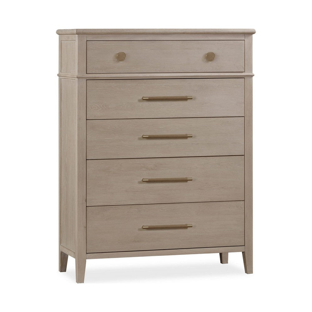 Kaili Tall Dresser Chest with 5 Drawers | Chai Brown Oak-Rubberwood