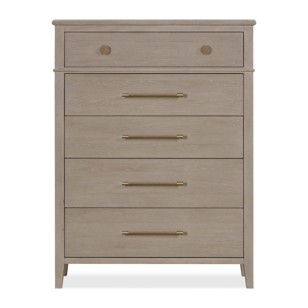 Kaili Tall Dresser Chest with 5 Drawers | Chai Brown Oak-Rubberwood