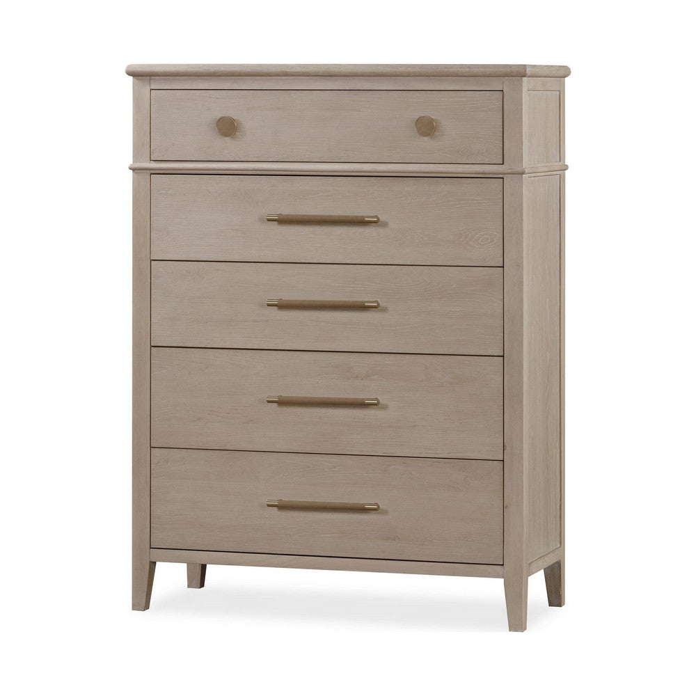 Kaili Tall Dresser Chest with 5 Drawers | Chai Brown Oak-Rubberwood