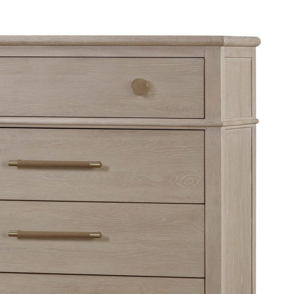 Kaili Tall Dresser Chest with 5 Drawers | Chai Brown Oak-Rubberwood