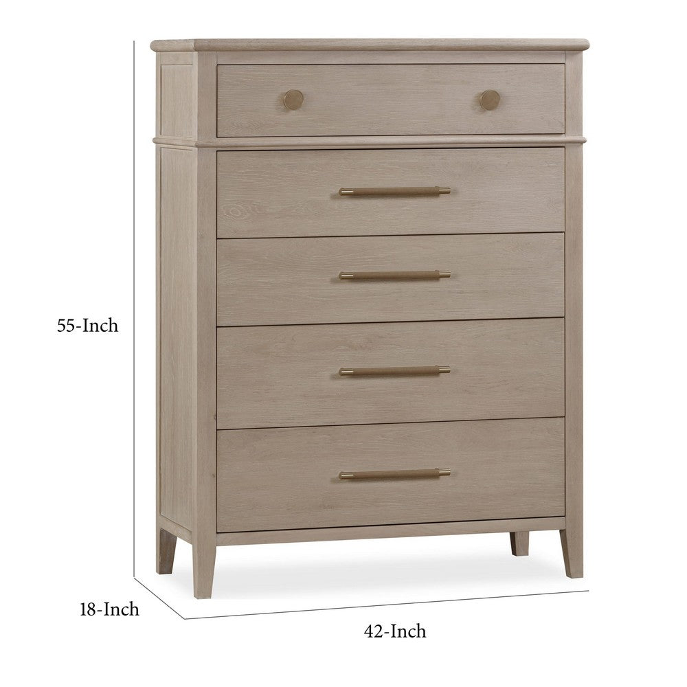 Kaili Tall Dresser Chest with 5 Drawers | Chai Brown Oak-Rubberwood