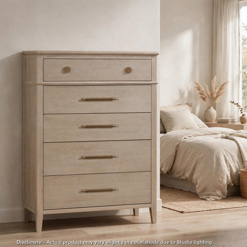 Kaili Tall Dresser Chest with 5 Drawers | Chai Brown Oak-Rubberwood