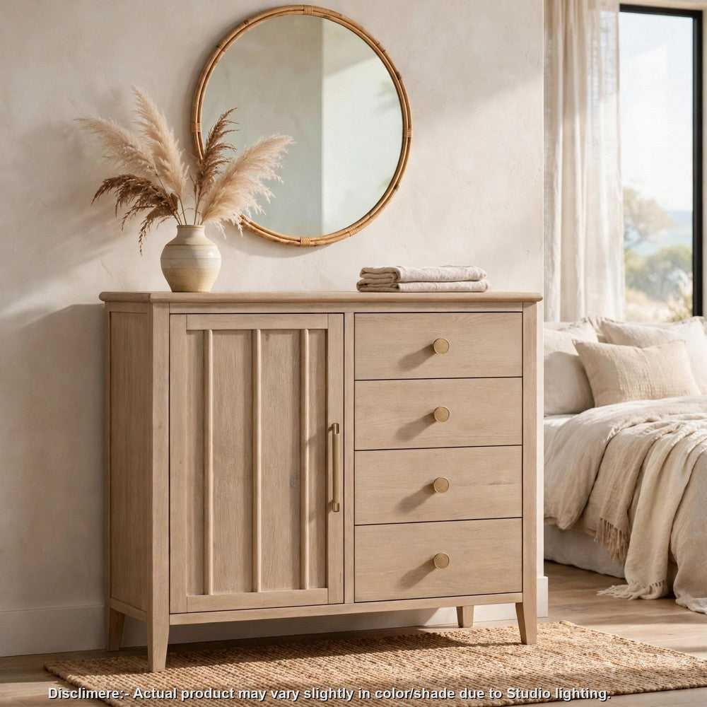 Kaili Dresser Chest | 6 Drawers & 1 Door | Chai Brown Oak-Rubberwood