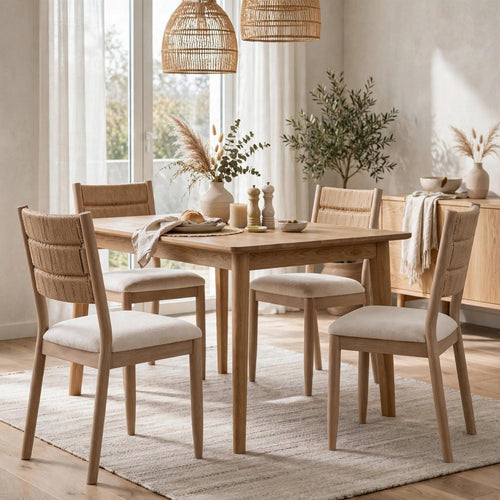 Rocky Dining Chair with Linen Seat | Danish Cord Back | Chai Brown Wood