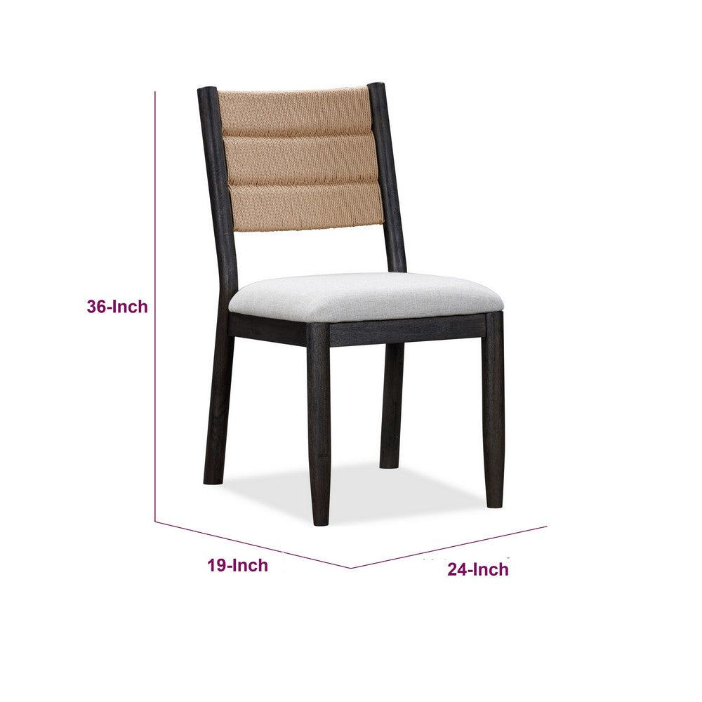 Rocky Dining Chair with Linen Seat | Danish Cord Back | Yin Black Wood