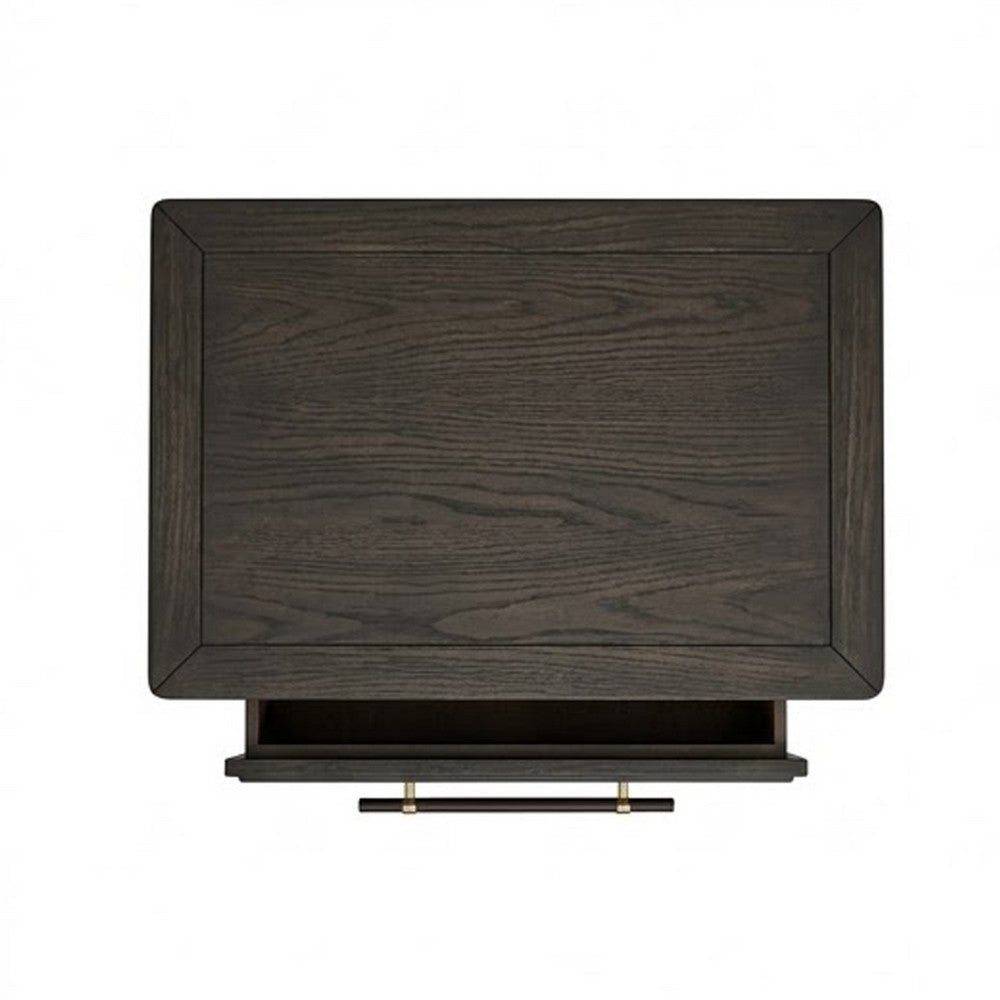 Rocky Nightstand with Cord Management | 3 Drawers | Yin Black Oak-Rubberwood