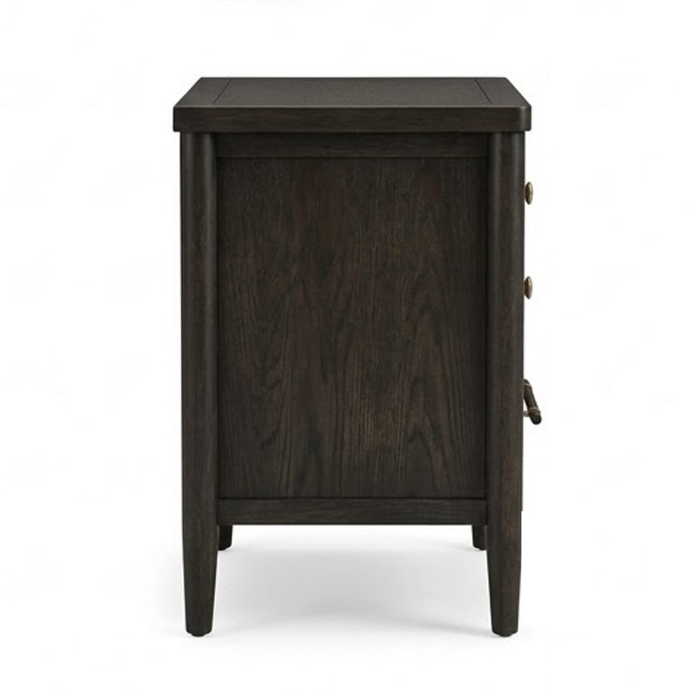 Rocky Nightstand with Cord Management | 3 Drawers | Yin Black Oak-Rubberwood