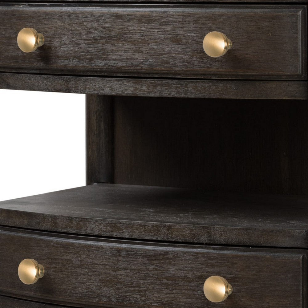Rocky Nightst& with Cord Management | 3 Drawers & Shelf | Yin Black Wood