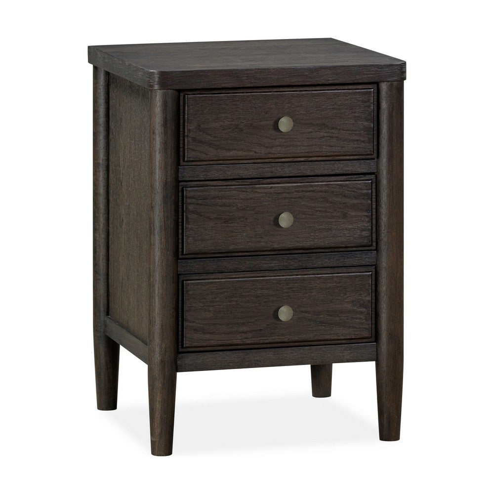 Rocky Nightst& with Cord Management | 3 Drawers | Yin Black Oak-Rubberwood