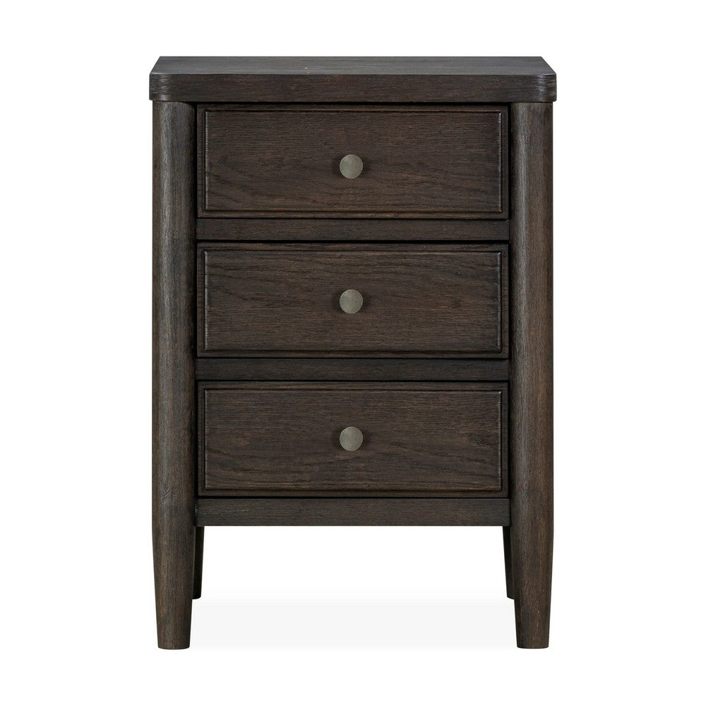 Rocky Nightst& with Cord Management | 3 Drawers | Yin Black Oak-Rubberwood