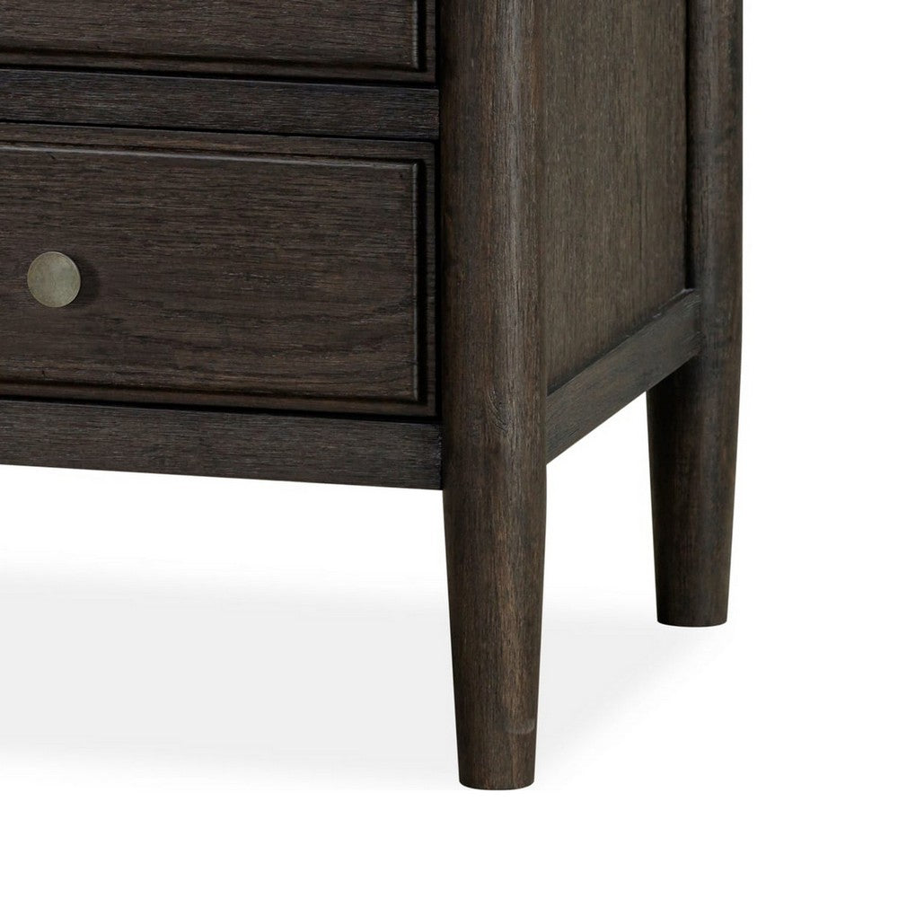 Rocky Nightst& with Cord Management | 3 Drawers | Yin Black Oak-Rubberwood
