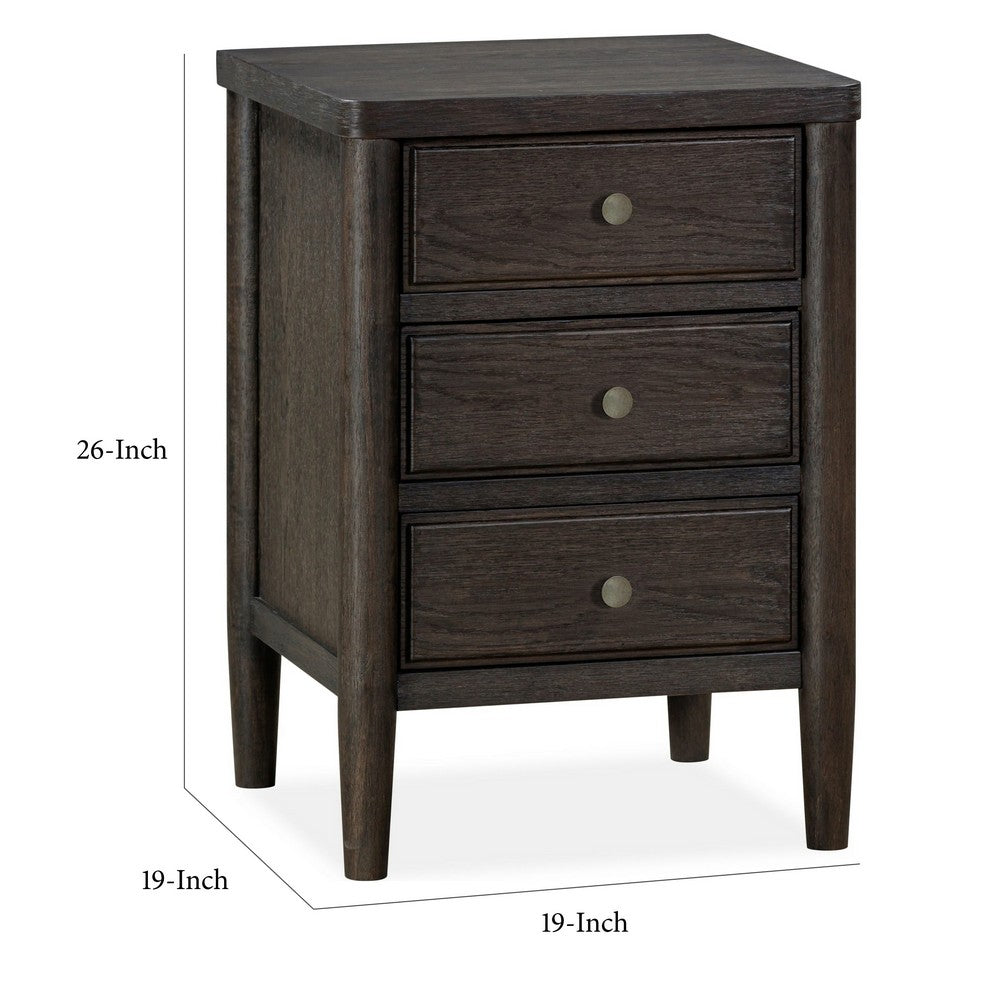 Rocky Nightst& with Cord Management | 3 Drawers | Yin Black Oak-Rubberwood