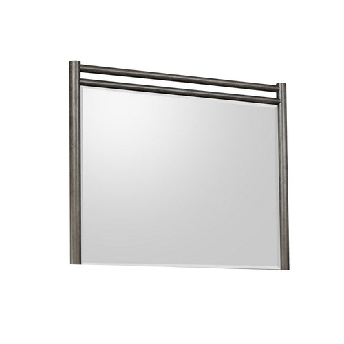 Rocky Wall or Dresser Mirror | Beveled Glass | Yin Black Rubberwood 38x45