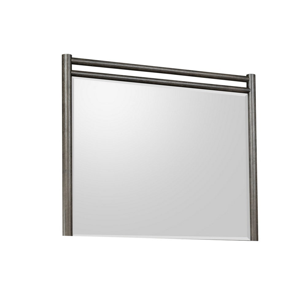 Rocky Wall or Dresser Mirror | Beveled Glass | Yin Black Rubberwood 38x45