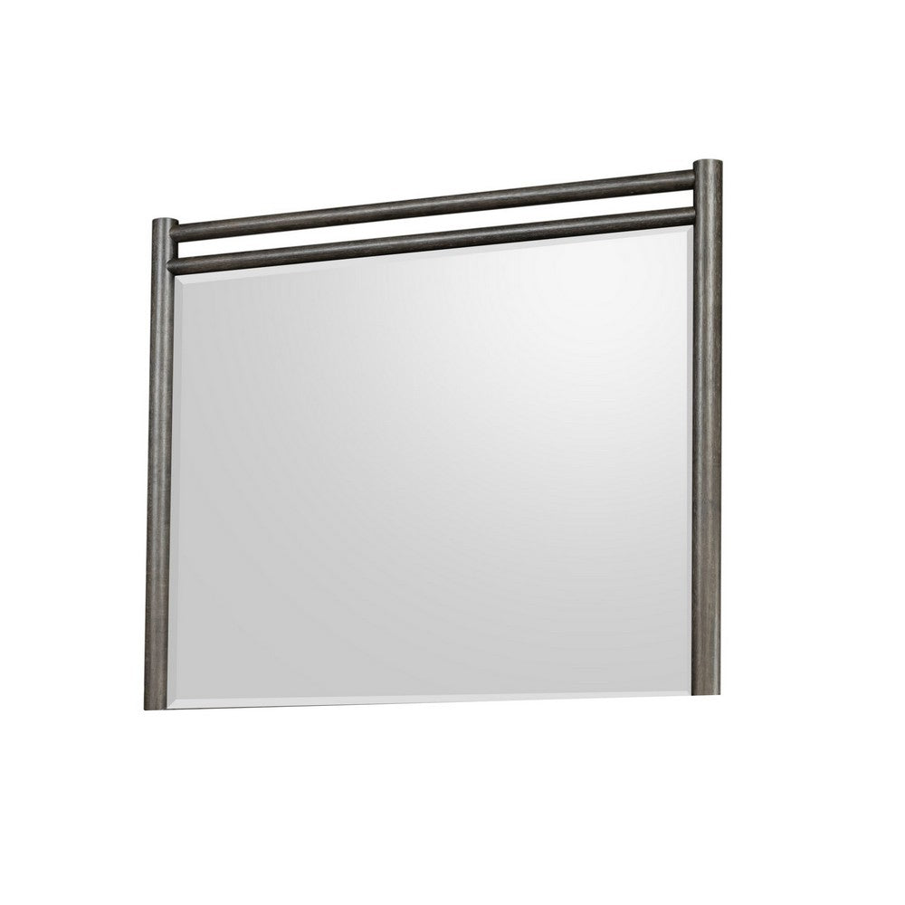 Rocky Wall or Dresser Mirror | Beveled Glass | Yin Black Rubberwood 38x45