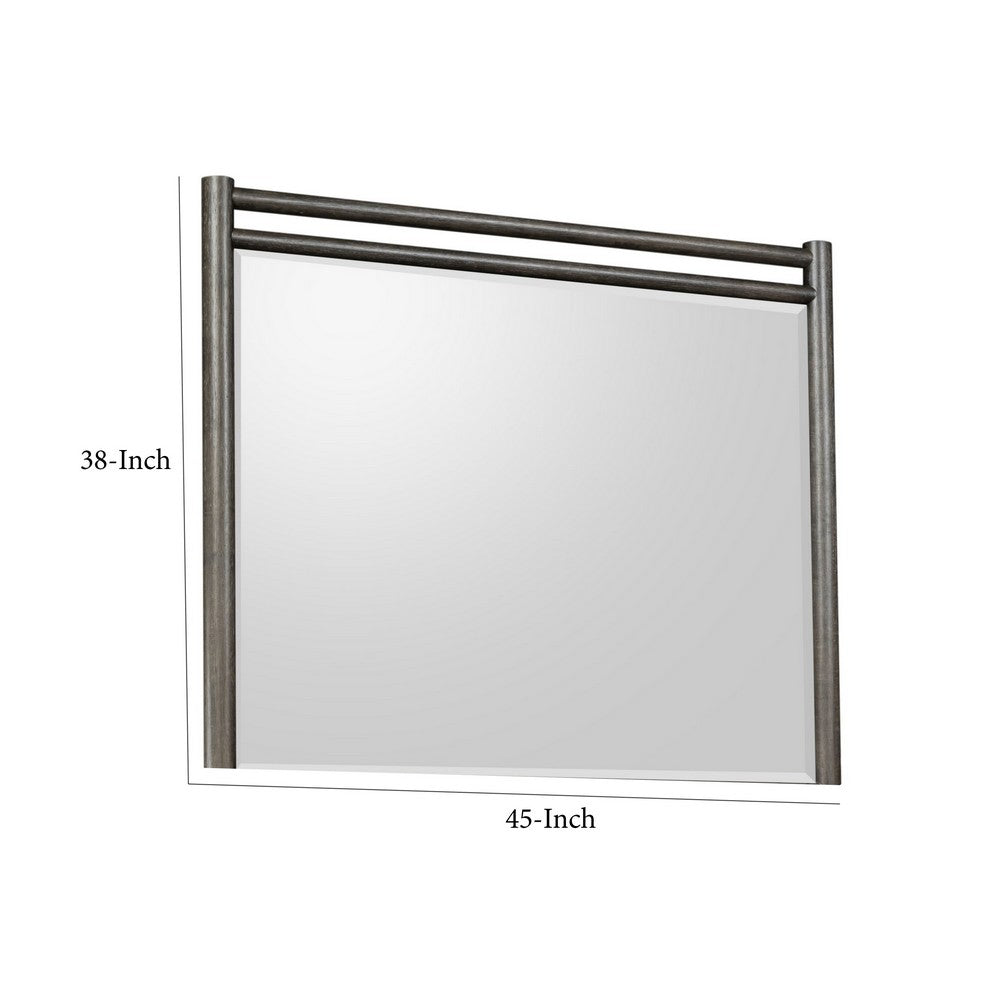 Rocky Wall or Dresser Mirror | Beveled Glass | Yin Black Rubberwood 38x45