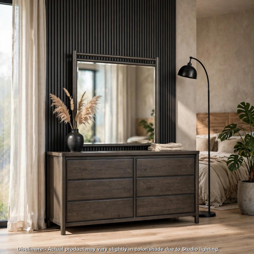 Rocky Wall or Dresser Mirror | Beveled Glass | Yin Black Rubberwood 38x45