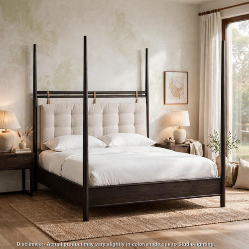 Rocky Full-Size Poster Bed | Tall Frame | Yin Black | Turtle Dove Linen