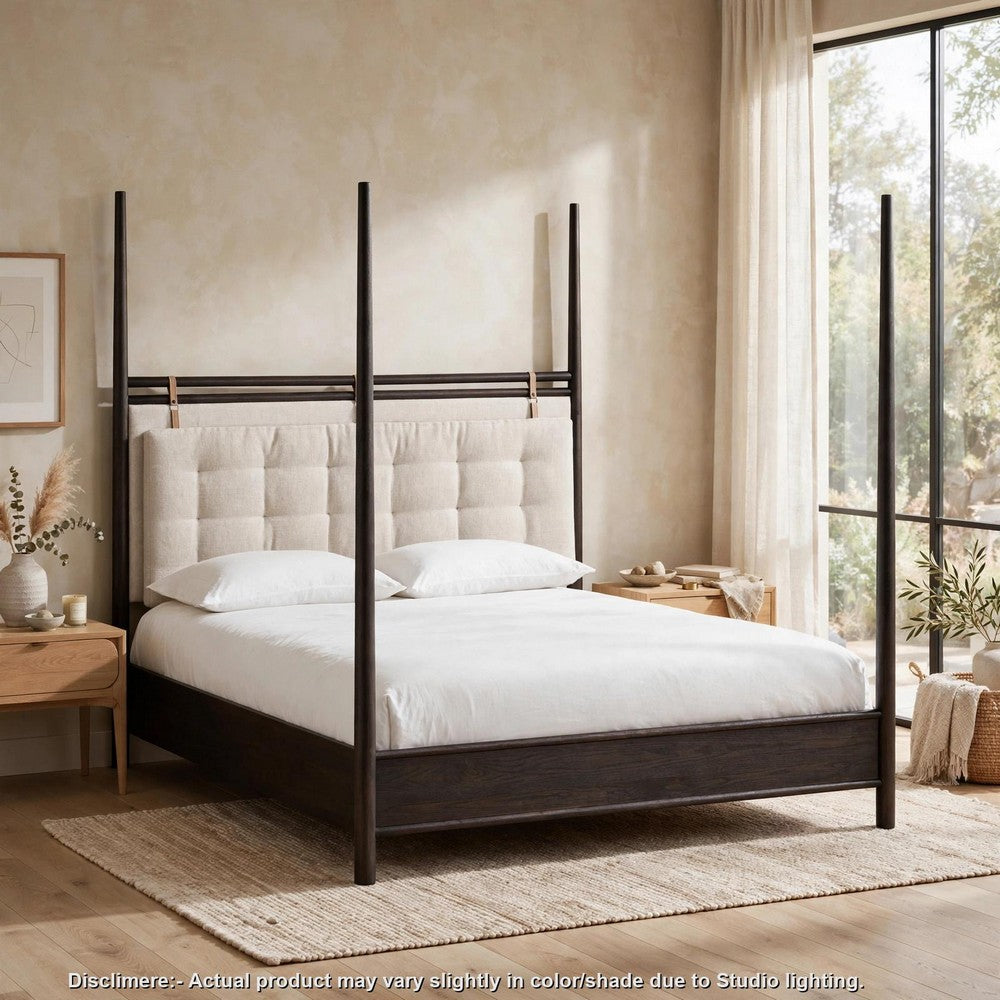 Rocky Queen-Size Poster Bed | Tall Frame | Yin Black | Turtle Dove Linen