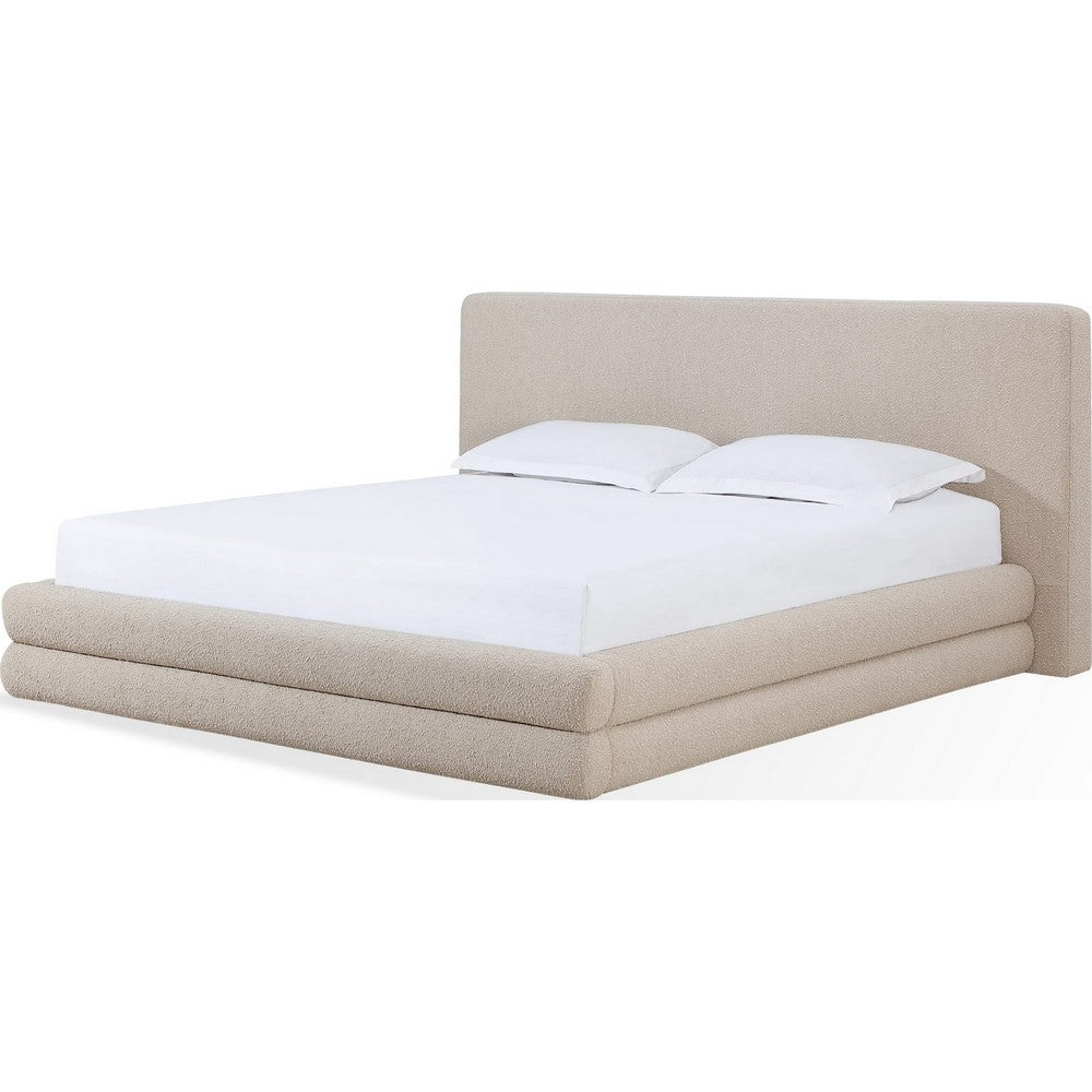 Manny Queen Platform Bed | Stacked Design | Brown Boucle Fabric