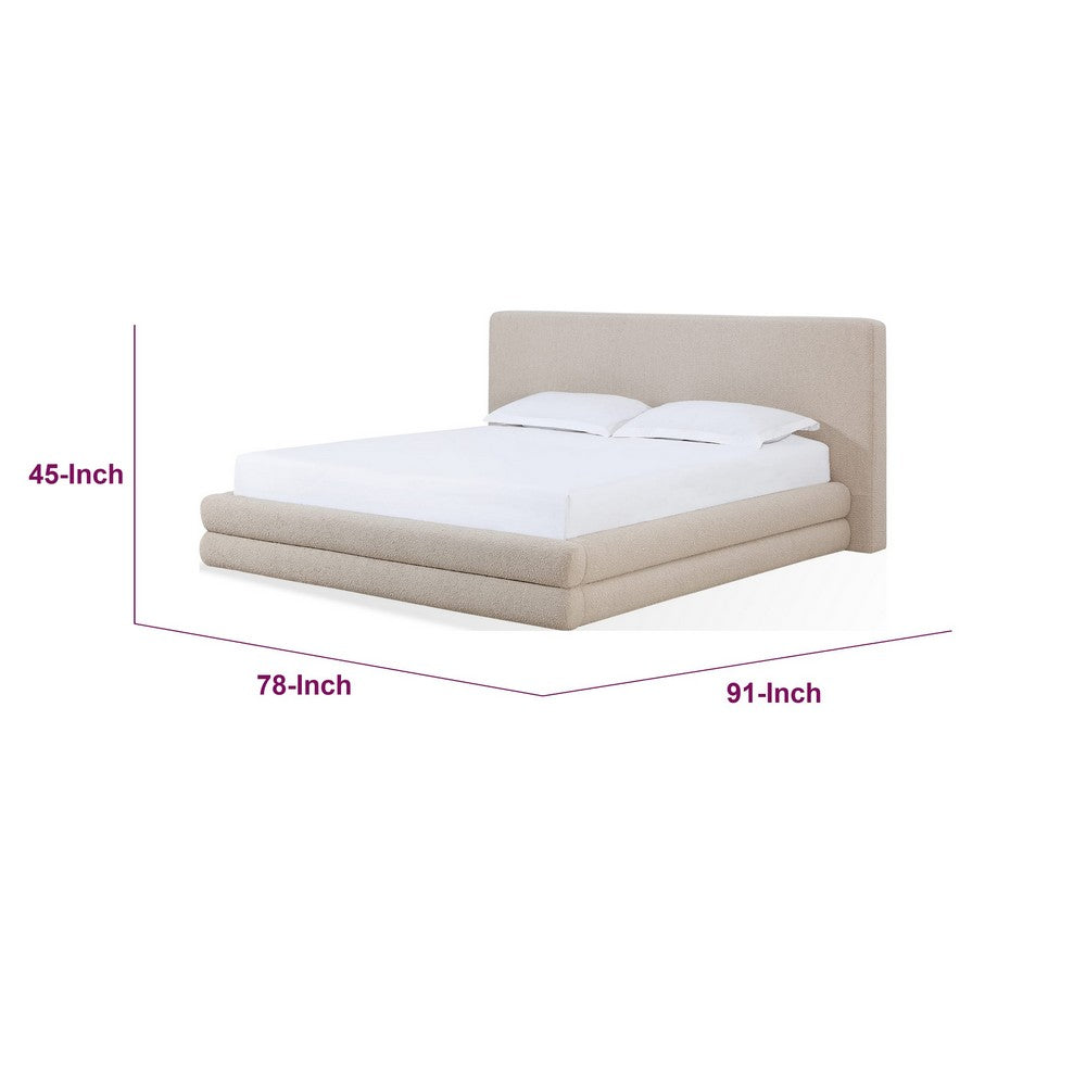Manny Queen Platform Bed | Stacked Design | Brown Boucle Fabric