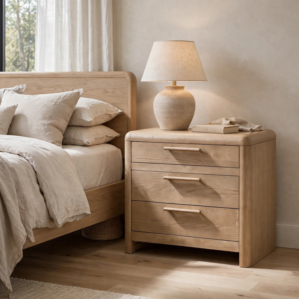 Fiona Nightst& with Cord Management | 3 Drawers | Ginger Solid Wood