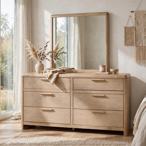 Fiona Wide Dresser with 8 Drawers | Ginger Brown Ash-Rubberwood