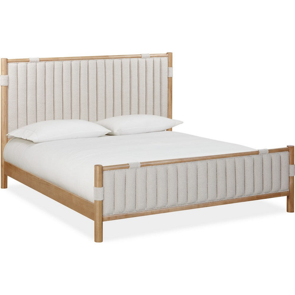 Fiona Queen Upholstered Panel Bed in Ginger Wood | Brown Boucle Fabric
