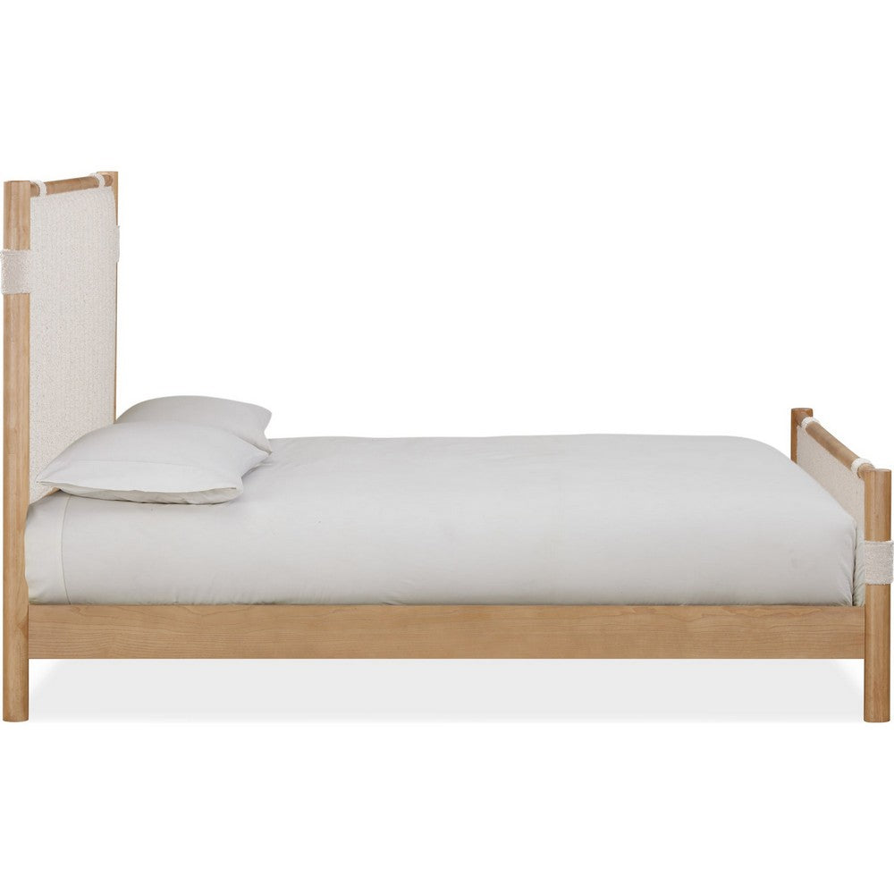 Fiona Queen Upholstered Panel Bed in Ginger Wood | Brown Boucle Fabric