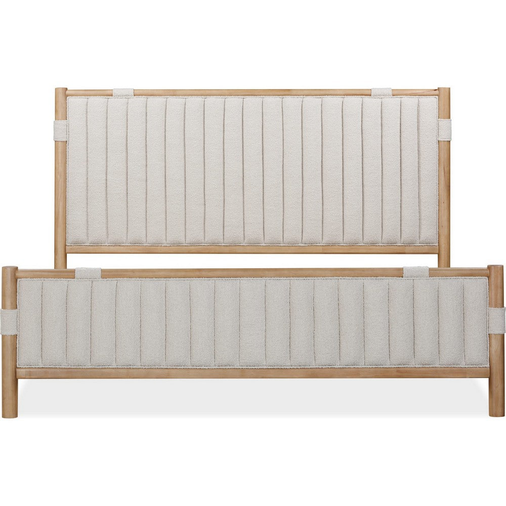 Fiona Queen Upholstered Panel Bed in Ginger Wood | Brown Boucle Fabric