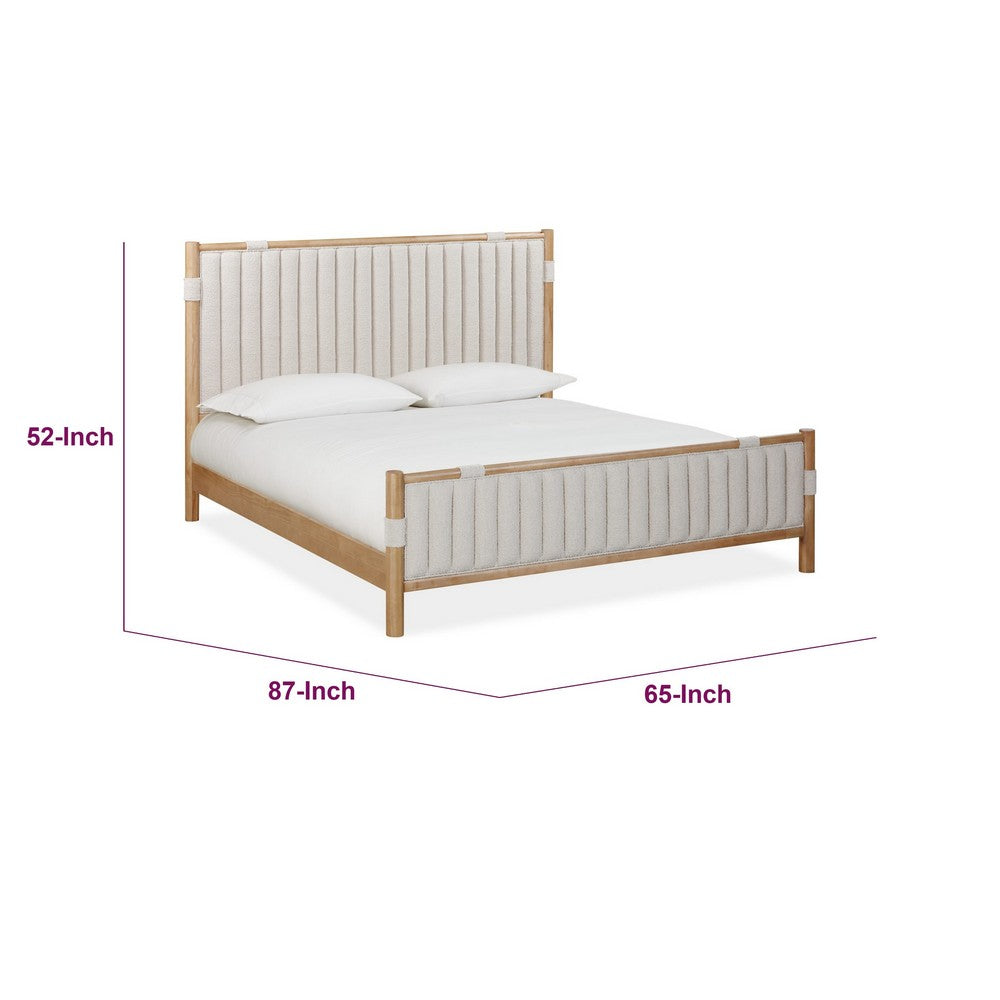 Fiona Queen Upholstered Panel Bed in Ginger Wood | Brown Boucle Fabric