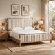 Fiona Queen Upholstered Panel Bed in Ginger Wood | Brown Boucle Fabric