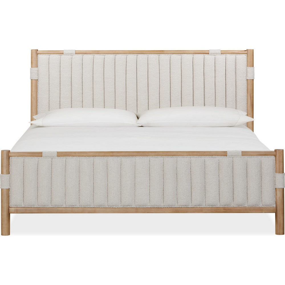 Fiona California King Panel Bed in Ginger Wood | Brown Boucle Fabric