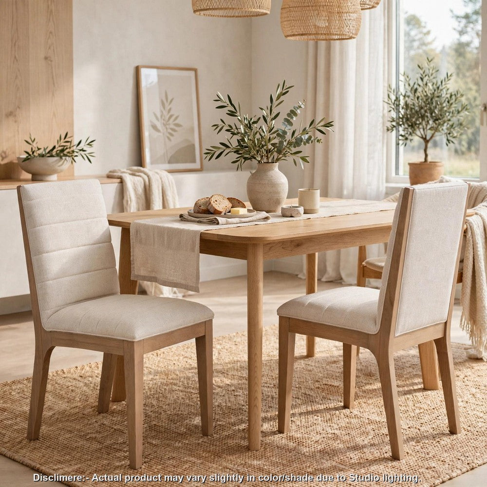 Sumy Dining Chair with Natural Linen Upholstery | Ginger Brown Solid Wood