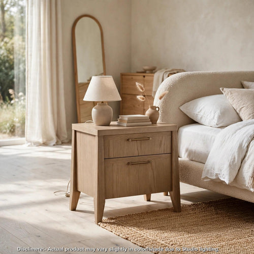 Sumy Nightst& with Cord Management | 2 Drawers | Ginger Solid Wood