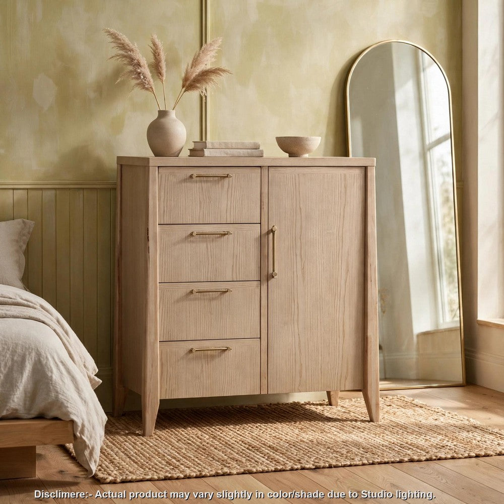 Sumy Dresser Chest with 4 Drawers & Door | Ginger Ash-Rubberwood