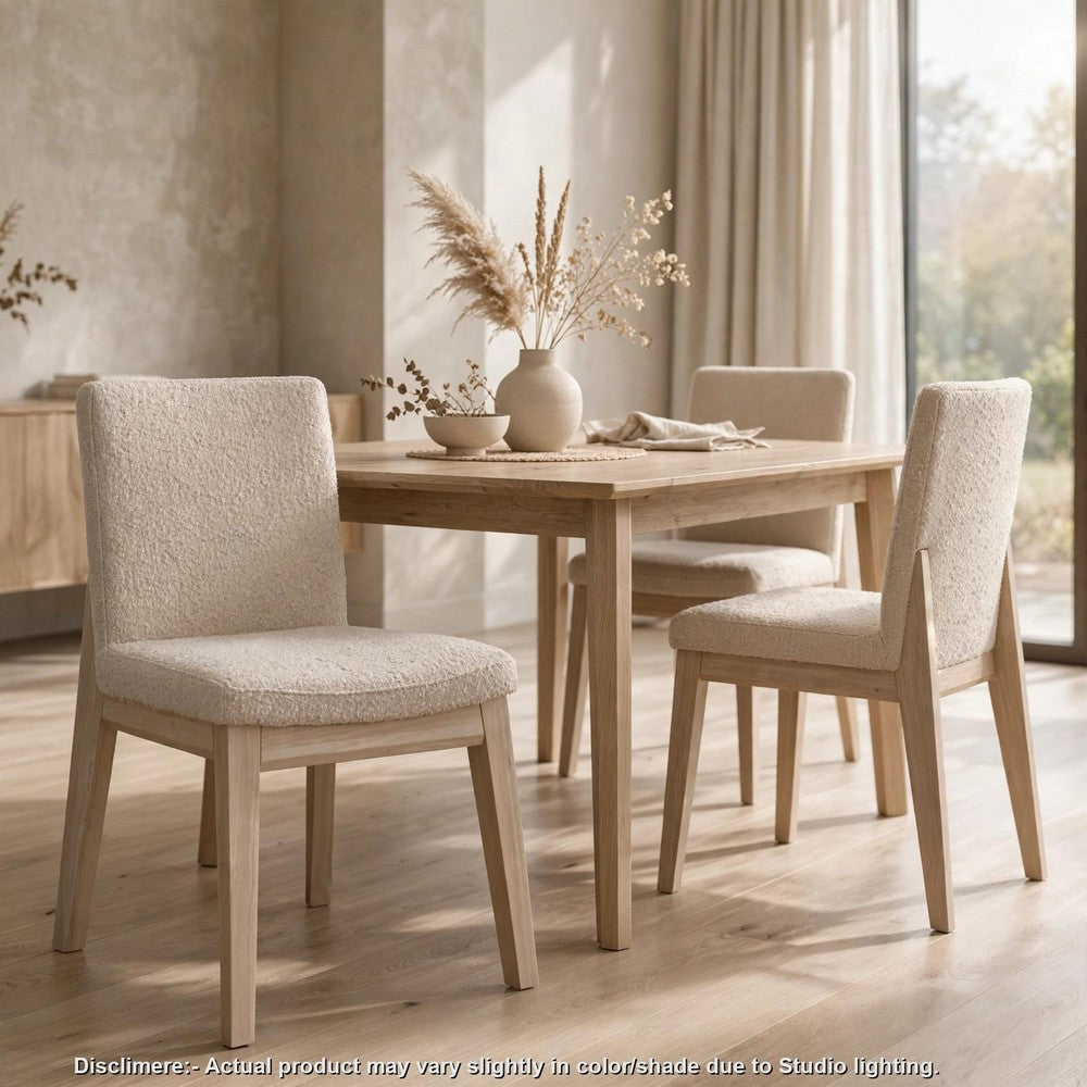 Livvy Dining Chair | Brown Boucle Fabric | White S& Solid Rubberwood