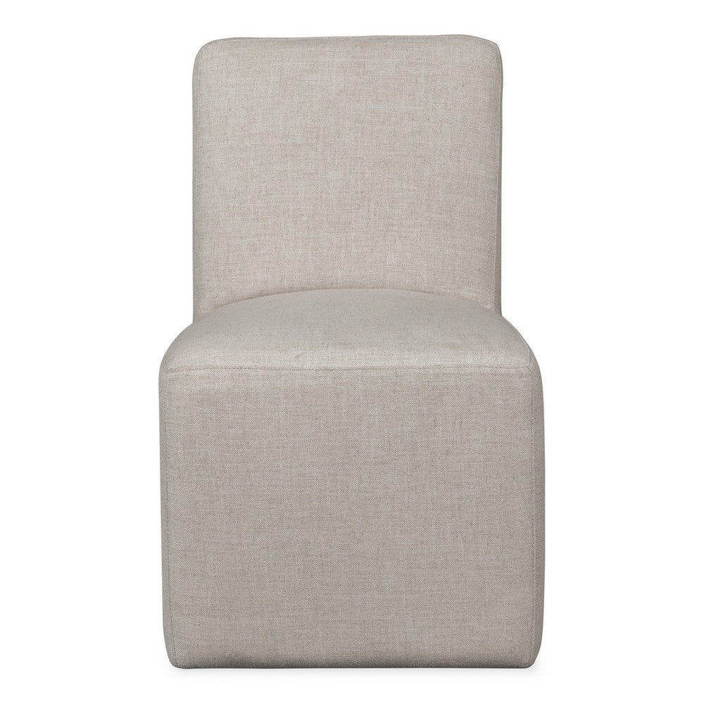 Livvy Dining Chair with Pitched Back | Wood | Natural Linen Fabric