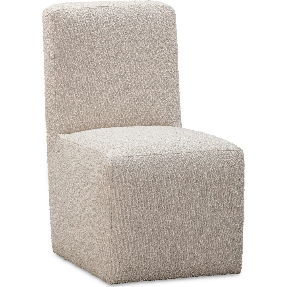 Livvy Dining Chair with Pitched Back | Wood | Brown Boucle Fabric