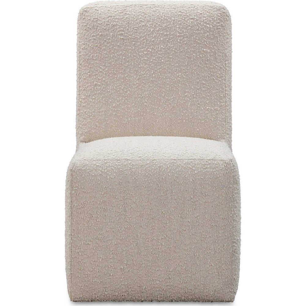 Livvy Dining Chair with Pitched Back | Wood | Brown Boucle Fabric