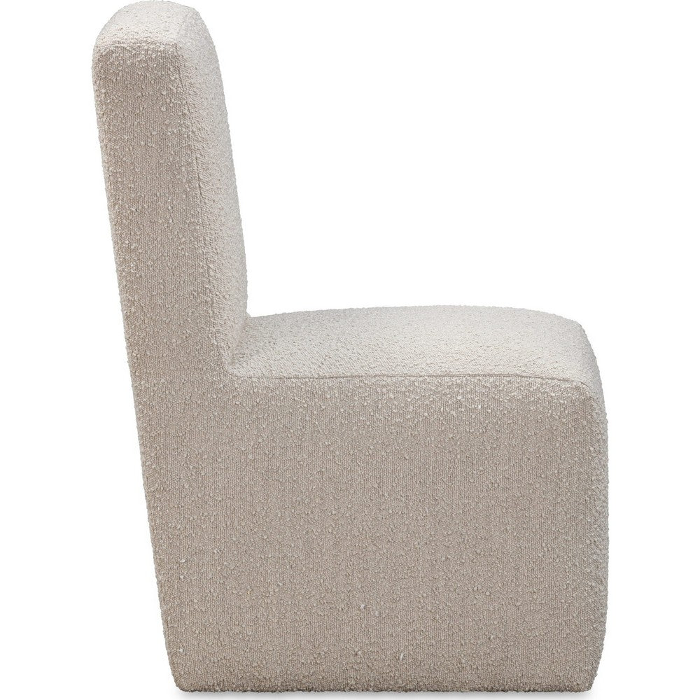Livvy Dining Chair with Pitched Back | Wood | Brown Boucle Fabric